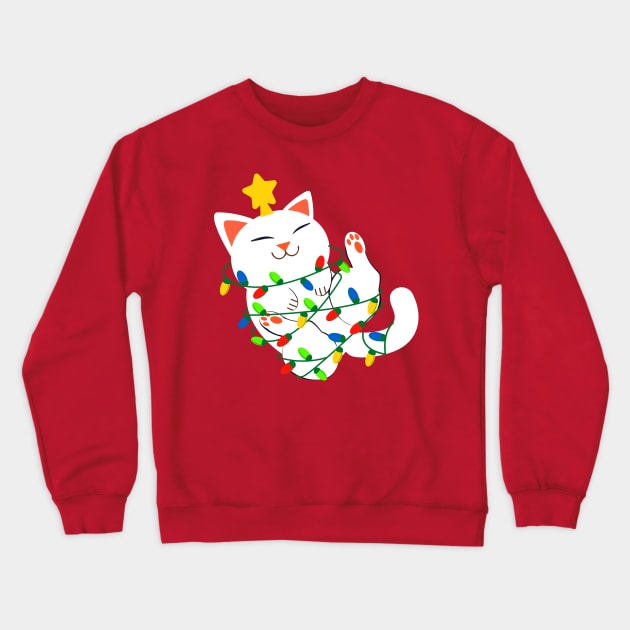 White Christmas Kitty Crewneck Sweatshirt by machmigo